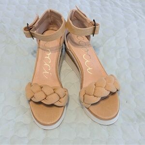 CCOCCI Women's Beige Braided Wedges